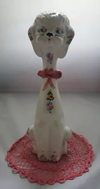 Kitsch Italian Ceramic Handpainted Long Neck Poodle Figurine Bank 60s