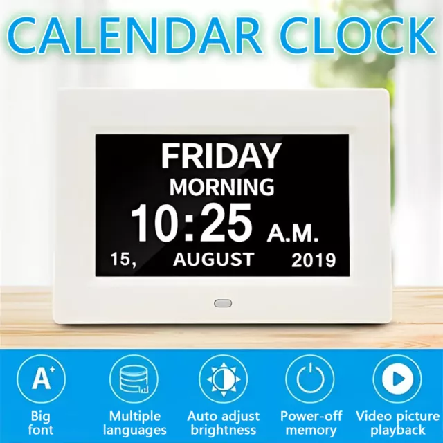 Dementia 7'' LED Large Digital Day Clock Calendar Time Wall Date Week Month Year