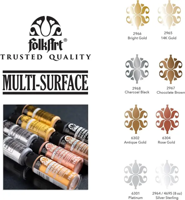 Plaid Folkart - Multi-Surface Satin Metallic Acrylfarbe - 59ml - 8er Set 2