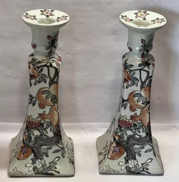 Pair of Ceramic Candlesticks Macau in Excellent Used Condition 8-5/8”T x 3-1/2”W