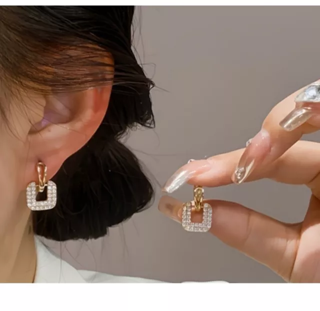 925 Sterling Silver Crystal  Huggie Hoop Stud Earrings Womens Girls Gift