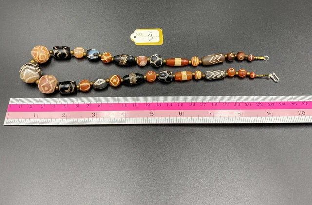Etch carnelian  and Agate beads Antique Himalayan 4