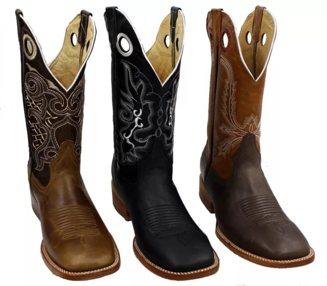 MEN COWBOY BOOTS Genuine Cowhide Leather Bulldog Square Toe Rodeo Western  Boots $99.99 - PicClick