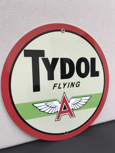 Tydol flying A gasoline garage man cave  racing oil vintage sign baked 2