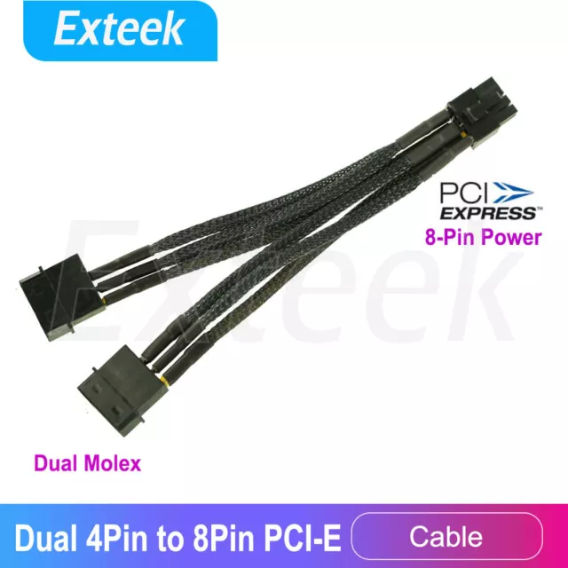 Sleeved 4 Pin to 8 Pin Dual Molex To PCI-E PCI Express Power Cable Graphics Card