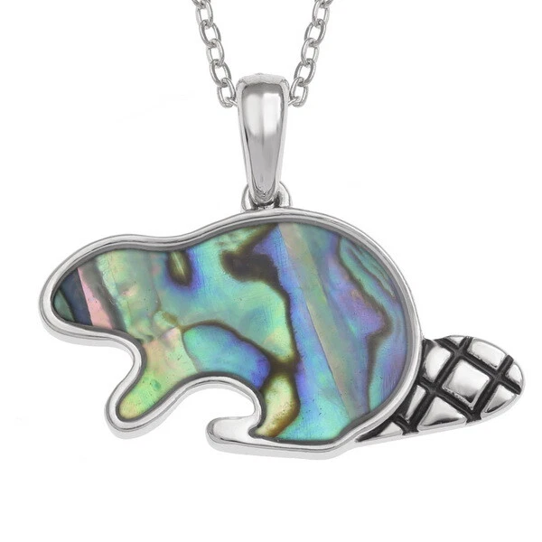 Beaver Necklace Paua Abalone Shell Pendant Silver Fashion Jewellery