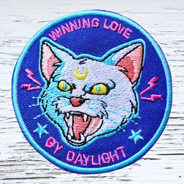 Stunning Blue Pink Cat Patch  Iron-on Sew Applique Embroidery Patch