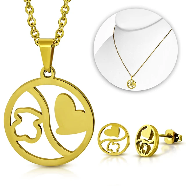 CONJUNTO PENDIENTES Y Colgante Osito T us Acero Quirurgico Dorado