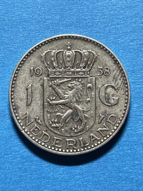 1958 Netherlands 1 Gulden Silver Coin-0.72- Juliana