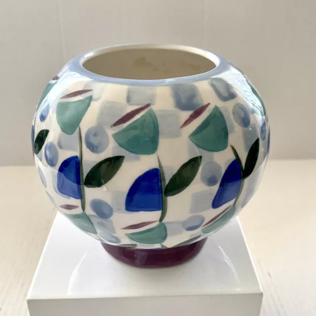 Anthropologie Copen Vase Pot Planter Blue Multi-Color Hand Glazed Rose Bowl 5”