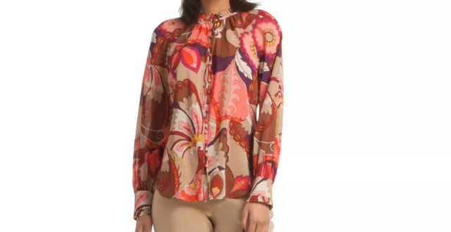 NWT Trina Turk Button Silk Blend Floral Printed Blouse sz XS 2