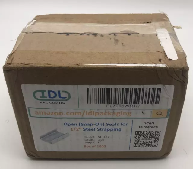 IDL PACKAGING 1000 PACK Steel Strapping Seals, 1/2", Open, Snap-On ST-O-12