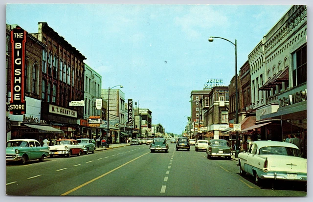 Fond du Lac WI~S Main Street Looking N~Big Shoe Store~Sears~WT Grant~1950s Cars