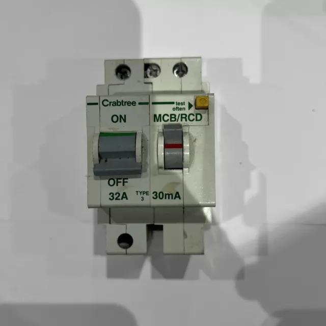 Crabtree 32A Type 3 RCD Circuit Breaker MCB 32 amp Double Pole