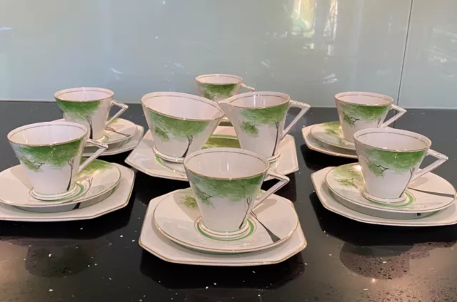 Lovely Art Deco AE Jones Hand Painted Tall Tree Tea Set 21 pieces 2