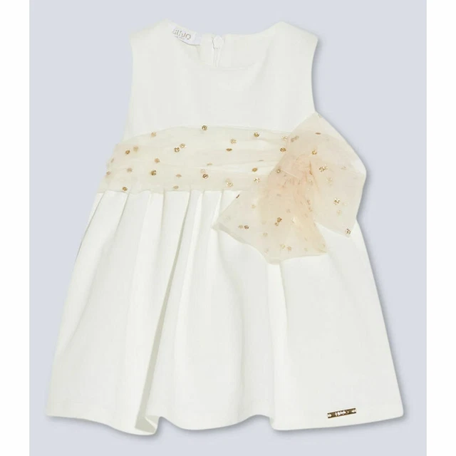 LIU JO Abito vestito panna bambina con fiocco in tulle a pois oro 24 mesi