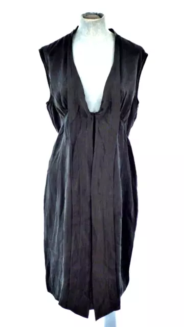 Black Silk Dress Shift Sleeveless Deep V Neck Elegant Summer Classic Zip UK 10