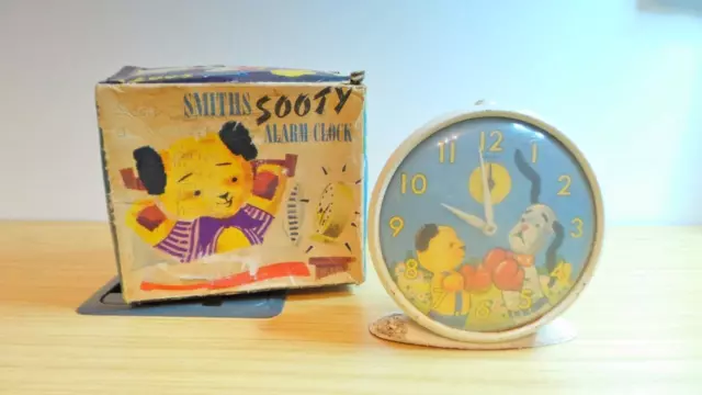 BK340: Vintage Sooty Animated Alarm Clock By Smiths - Rare Box