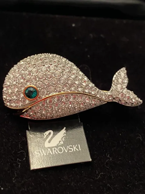 Swarovski Crystal Whale Pin Brooch with Turquoise Eye