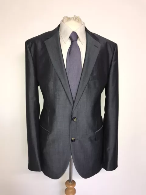 HUGO BOSS - Mens BLUE GREY MOHAIR & WOOL SUIT - UK 44 Reg - W38 L32 - GORGEOUS