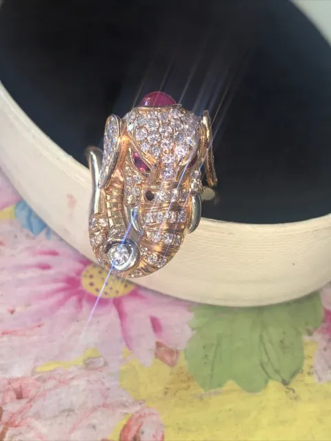 14ct gold ring used elefant 🐘, ruby & diamond ring 💍⭐️🐘⭐️💍 fabulous