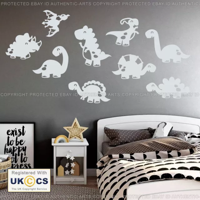 Baby Dinosaur Wall Stickers Decals Vinyl Cute 9 Assorted Kids Bedroom Removable