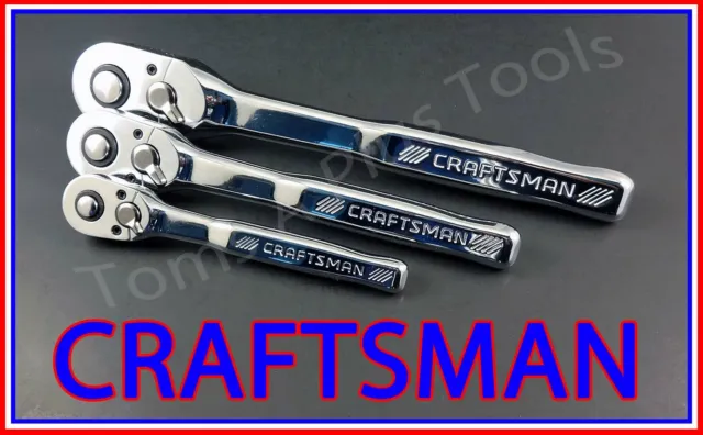 CRAFTSMAN TOOLS 3pc 1/4 3/8 1/2 FULL POLISH 72 Tooth Ratchet socket wrench set