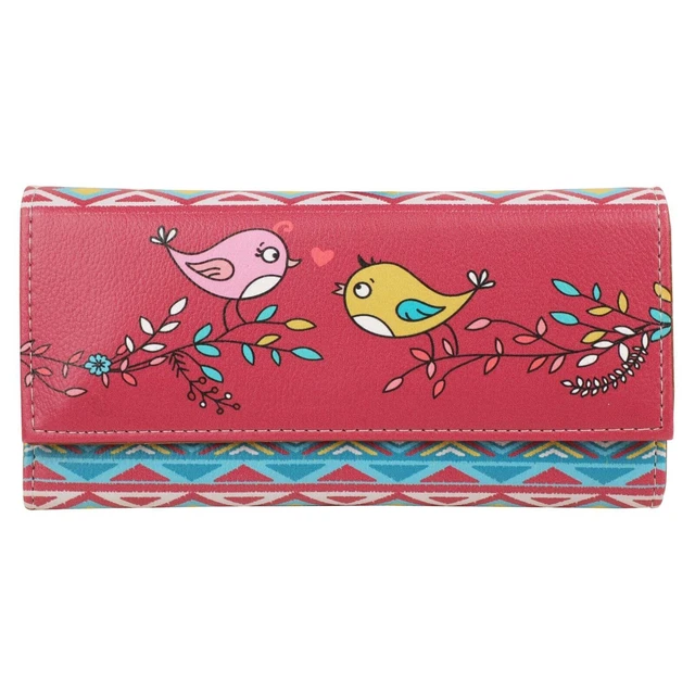 Nuevo Rojo Pájaro Diseño Multicolor Piel Sintética Estampado Mujer Cartera Bolso