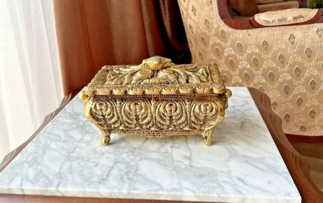 A French Vintage Gilt-Bronze Casket with Purple Interior