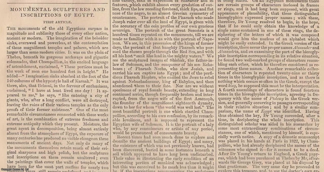1843. Monumental Sculptures And Inscriptions Of Egypt; 2 Parts. Featured In Cham