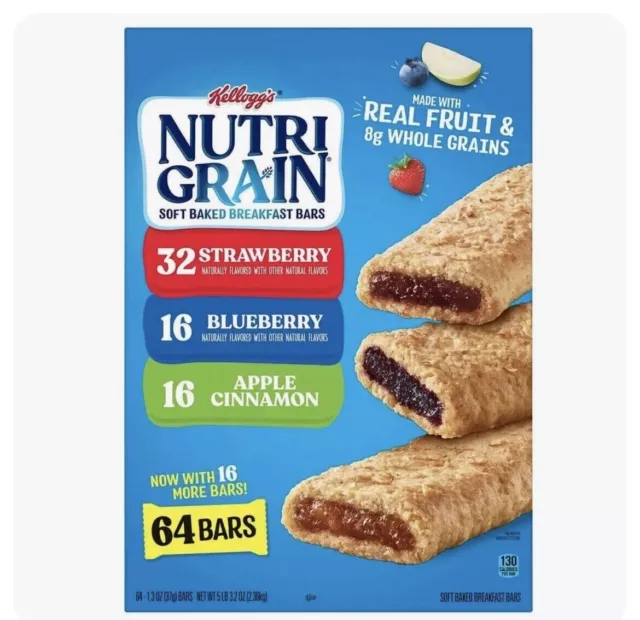 Kellogg's Nutri-Grain Protein Bars, 1.3 oz, 64-count Healthy Snacks FREE SHIP