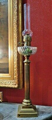 grande ancienne lampe a petrole de bureau napoleon III  en laiton XIXe 90cm !!