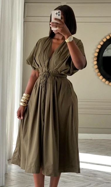 ワンピース ZARA ZW COLLECTION DARTED MIDI DRESS 2965/260/507 ZW COLLECTION PLEATED MIDI DRESS - Dark khaki | ZARA United