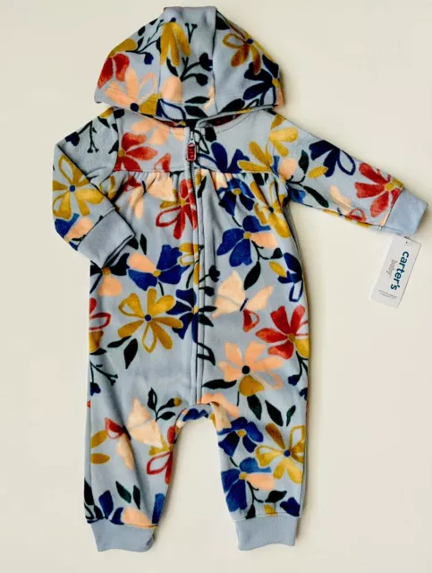New Baby Girl Clothes Carters 6 Months Coverall Zip Jumpsuit Hooded Fleece