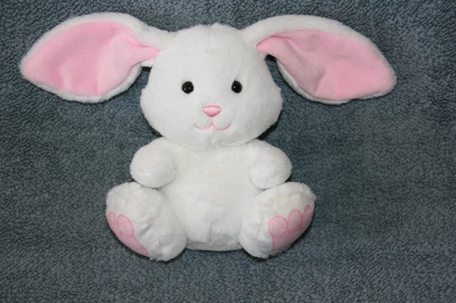 Gipsy Doudou Peluche Lapin Assis Blanc Rose Nez Rose  Neuf