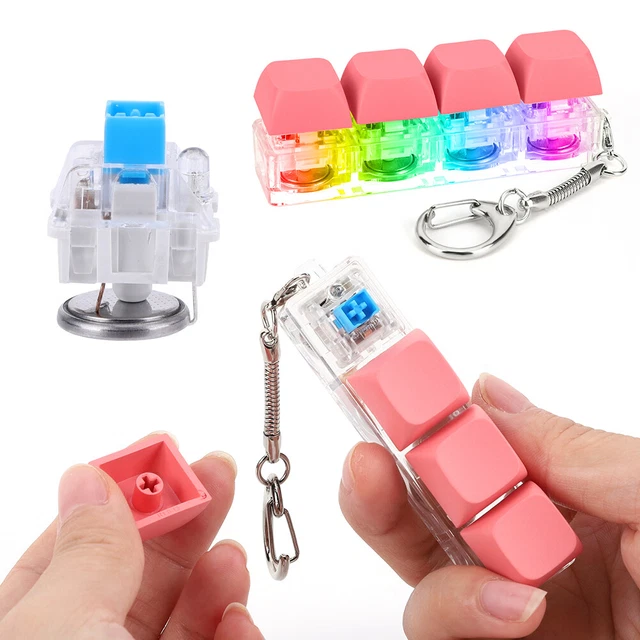 KEYBOARD FIDGET KEYCHAIN 4 Keys Decompression Toys with LED Light(peach ...