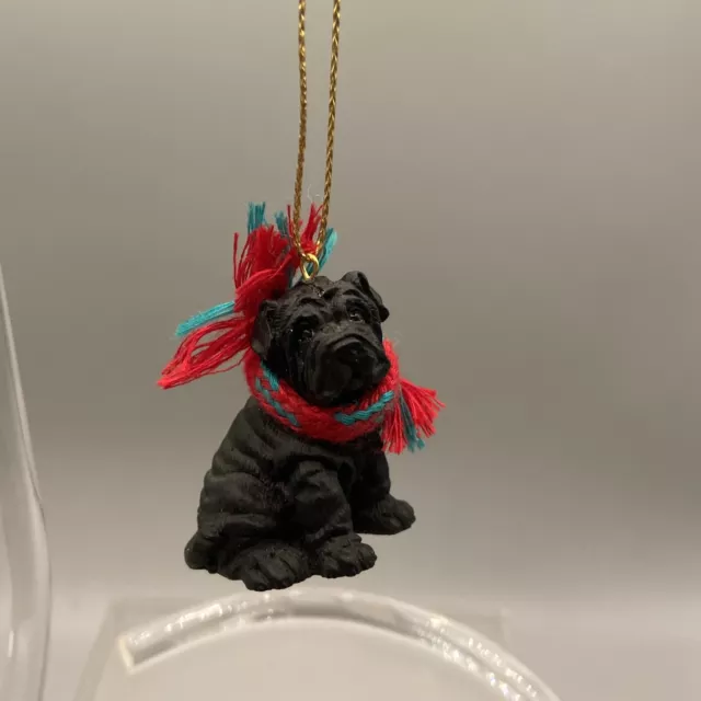 Shar Pei Sitting Wrapped With Green Red Scarf Dog Christmas Ornament 2” C25
