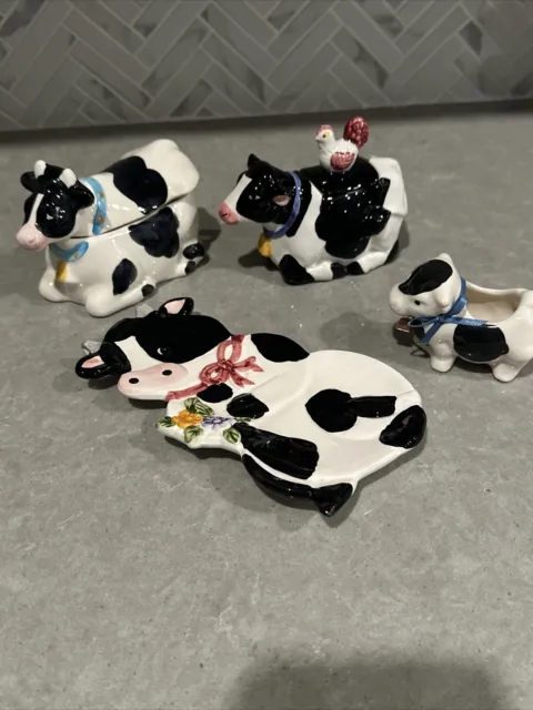 Lot of 4 Cows- Spoon rest, Toothpick Holder, Mini Canister, Sugar Bowl
