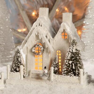 White Snowy Christmas Village 9" Putz House with Snowman