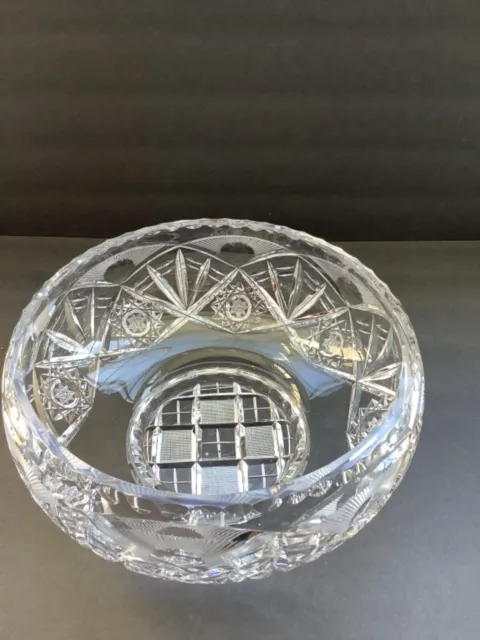 Vintage American Brilliant Cut Glass Heavy Crystal Serving Bowl 9 1/2”