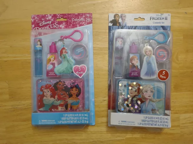 DISNEY PRINCESS & FROZEN II Cosmetic Sets: Lip Gloss & Body Glitter NIP