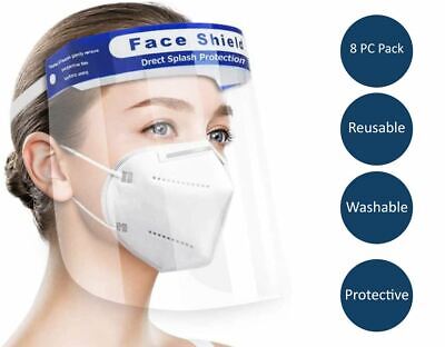 Face Shield Visor Safety Anti-Fog Face Protection Reusable Washable Unisex 8 Pc