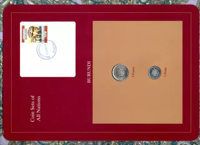 COIN SETS OF ALL NATIONS BURUNDI w/card 1980 5 FRANCS AND 1993 1 FRANC Rare set