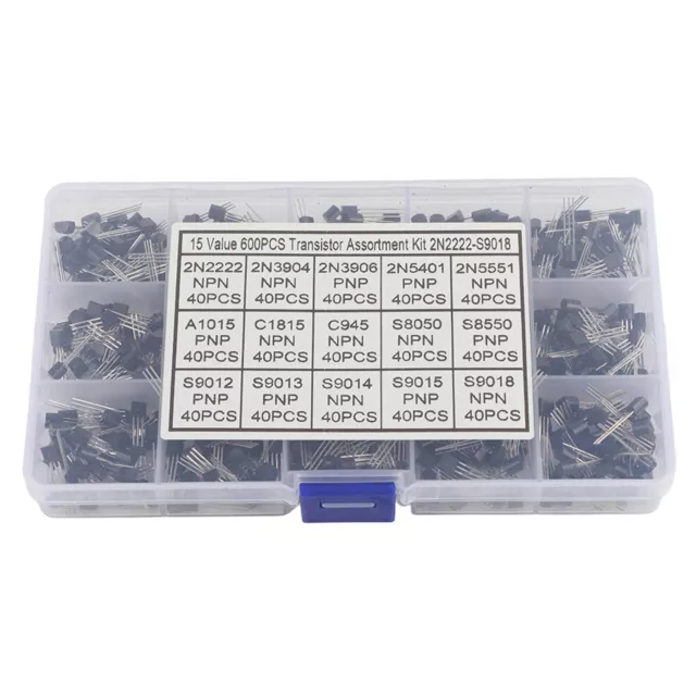 600Pcs/set 15-Types Mixed Transistors TO‑92 Assortment Transistor Box Kit✪