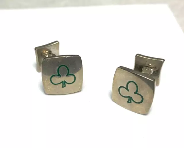 Loewe Vintage  Cufflinks  Silver tone Square Lucky Clover  Authentic Logo A252