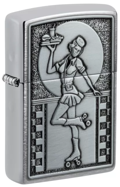 Zippo Roller Waitress Emblem Brushed Chrome Windproof Lighter, 48904