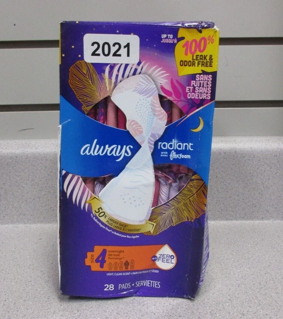 Always Radiant con espuma flexible talla 4 - almohadillas para pasar la noche 28 unidades nuevas - caja abollada