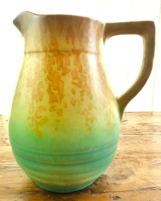 Vintage Retro Oatmeal & Teal Salt Glaze Jug Vase Original 20th Century Art Deco