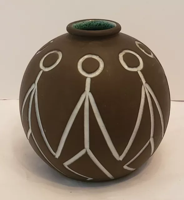 MCM Vase Danish Artist Osterberg Stoneware round brown tribal figures