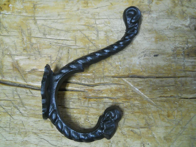 6 Cast Iron BLACK ROPE Style Coat Hooks Hat Hook Rack Hall Tree Restoration